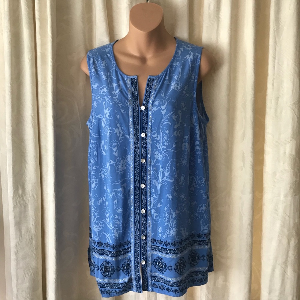 J. Jill Blue Button Down Sleeveless Blouse Sz S